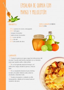 Receta saludable orgánica de Ensalada de Quinoa con mango y melocotón. detallada paso a paso toda la elaboración