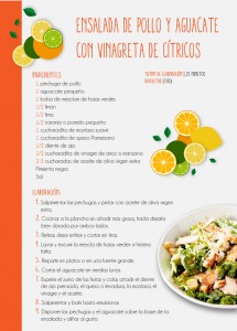 Receta saludable de ensalada pollo y aguacate con vinagreta de cítricos elaborada con alimentos sanos y naturales para comer bien sin descuidar nuestra dieta equilibrada